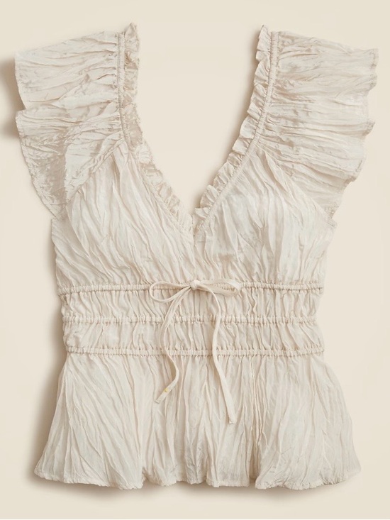 J. Crew Tops - NWT J Crew Palermo Crinkled Ruffle V-Neck Tie-Waist Blouse in Cream
